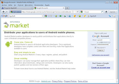 Alta de cuenta en servicio Android Market con desarrollador