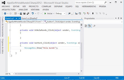 Mi primera aplicación con Visual Studio .Net 2012, Hola mundo
