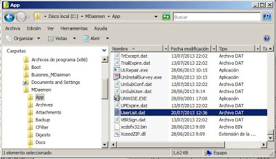 Opción por defecto de MDaemon para guardar las cuentas de usuario en fichero USERLIST.DAT