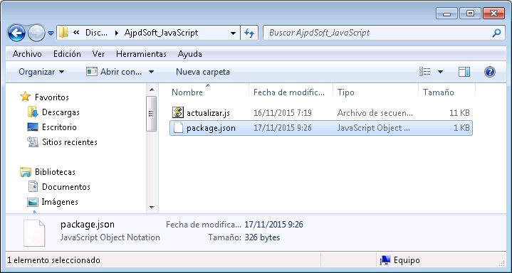 Crear fichero JSON package.json de configuración del paquete con Node.js