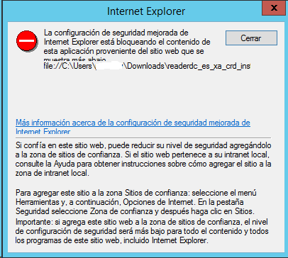 Molesto mensaje de bloqueo de sitios web en Internet Explorer por Seguridad Mejorada