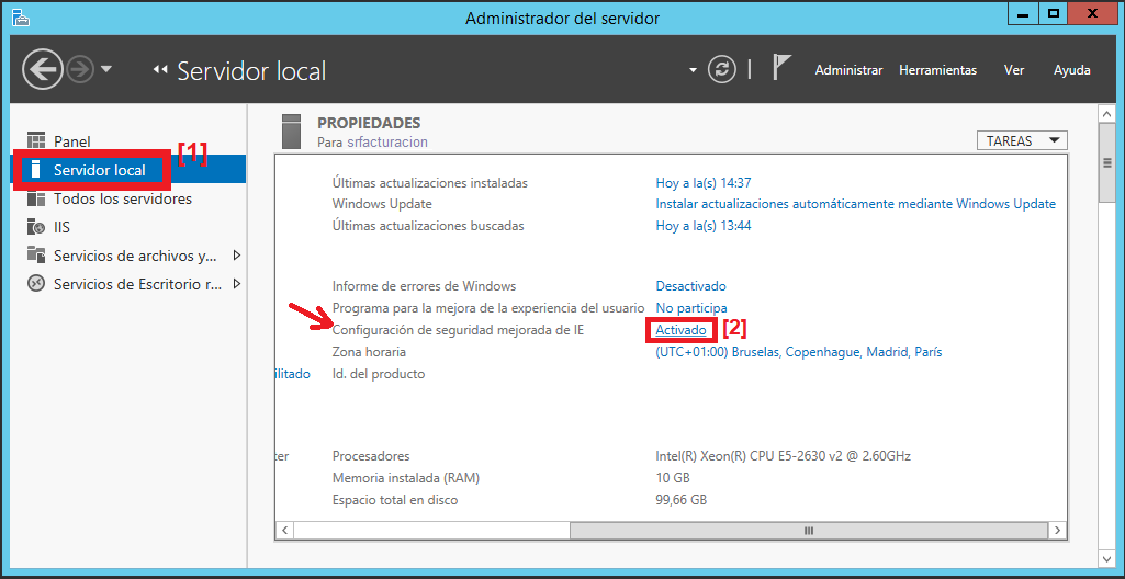 Desactivar completamente la Seguridad Mejorada de Internet Explorer en Windows Server 2012