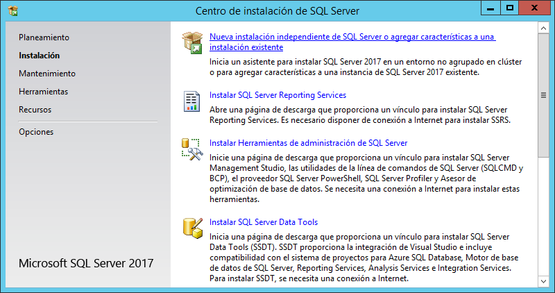 Descarga e instalación de Microsoft SQL Server 2017 Express en Windows Server 2012/2016/2019