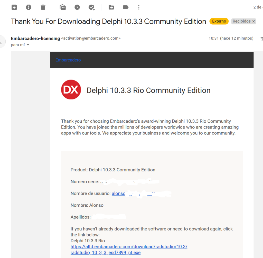 Descarga e instalación de Delphi Community Edition 10.3.3