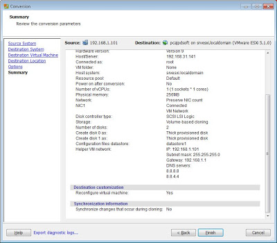 Virtualizar equipo físico con Linux en VMware ESXi con vCenter Converter Standalone