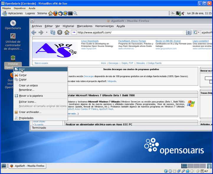 Virtualización con Sun xVM VirtualBox del sistema operativo OpenSolaris 11