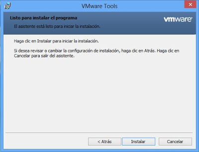Instalar VMware Tools en máquina virtual con Windows 8