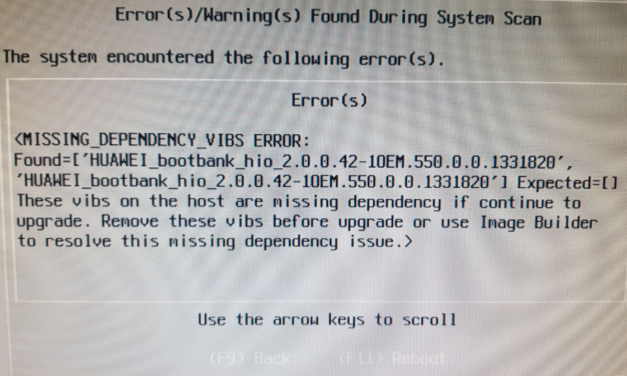 Solución al error Missing dependency VIBS error found al actualizar VMware ESXi 6.7