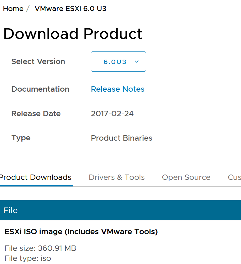 Descarga de ISO con VMware ESXi 6.0, generar USB arrancable