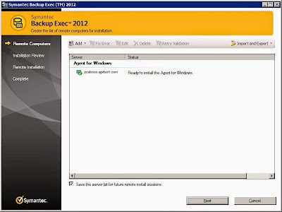 Añadir servidor y equipo a servidor de copia de seguridad Symantec Backup Exec 2012, instalar agente remotamente