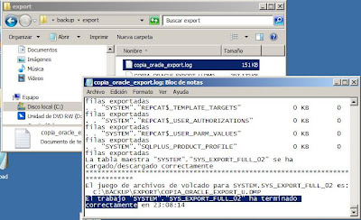 Tarea programada para copia lógica de Oracle en Windows Server 2008