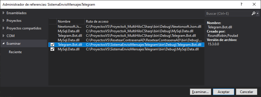 Sistema de envío de mensajes a chat de Telegram con Visual Studio .Net C# C Sharp