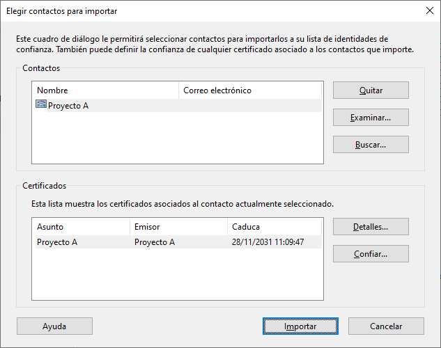 Agregar certificado generado a identidades de confianza en Adobe Acrobat Reader