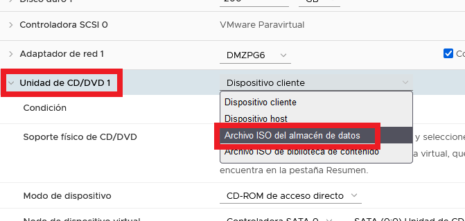 Subir ISO a datastore de ESXi y agregar ISO como CD/DVD a máquina virtual