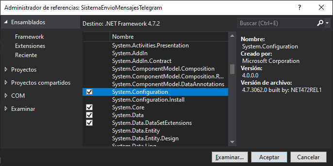 Sistema de envío de mensajes a chat de Telegram con Visual Studio .Net C# C Sharp