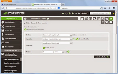 Configuración de módulos y alertas de agente en servidor de monitorización Pandora FMS