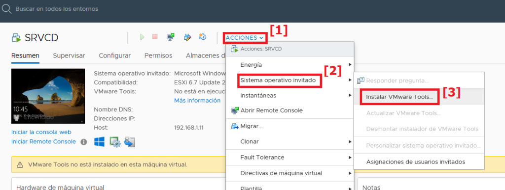 Instalar VMware Tools en Windows Server 2019