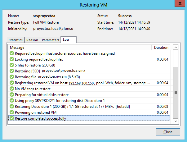 Recuperar máquina virtual de copia de seguridad con Veeam Backup & Replication en Vmware