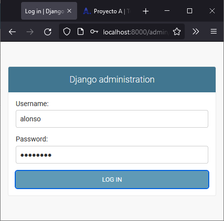Acceso a la app admin (administrador) de Django vía web