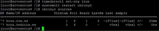 Instalar Chrony en equipo Linux CentOS Stream 9 para sincronizar hora con servidores externos NTP ROA
