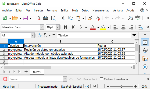 Abrir fichero CSV exportado con Libre Office Calc y Excel