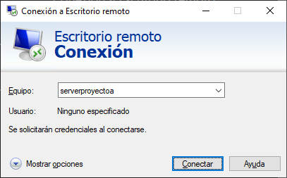 Conexión desde un cliente al servidor W2022 por Escritorio Remoto