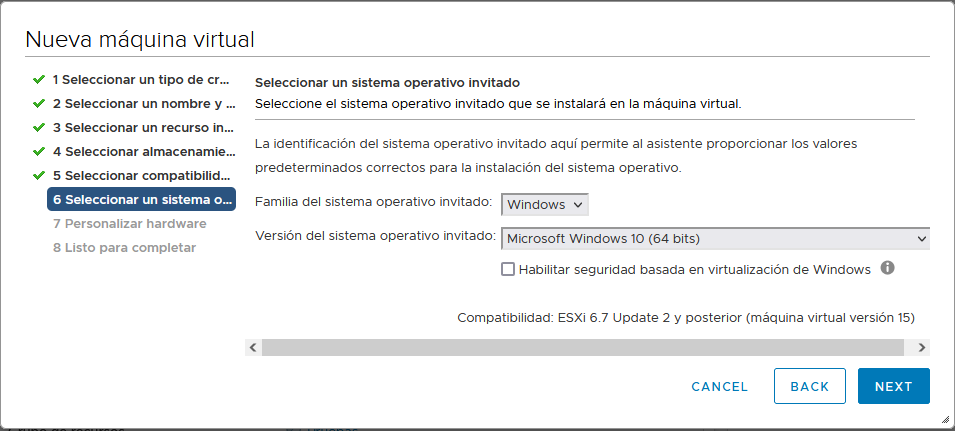 Crear máquina virtual para Windows 11 en VMware ESXi 6.7