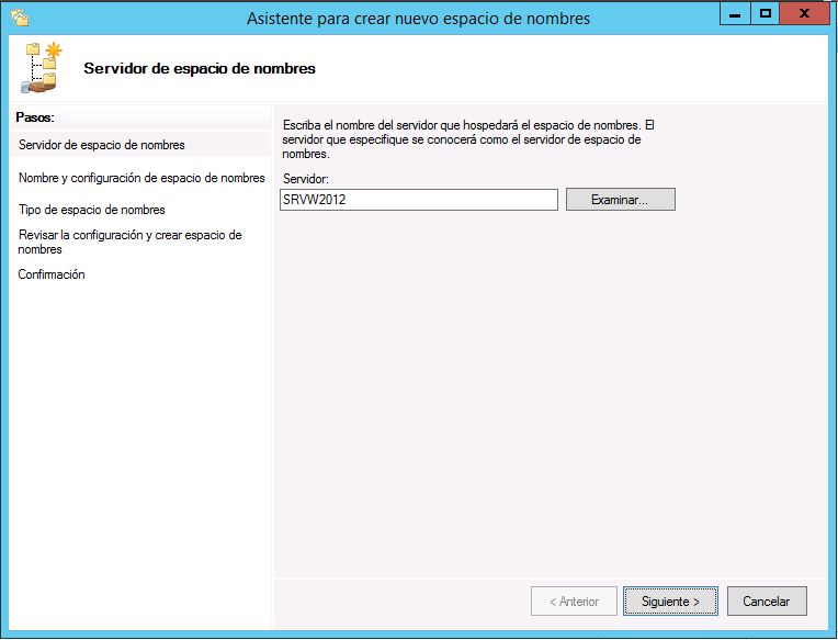 Crear espacio de nombres en DFS de Windows Server 2012 R2