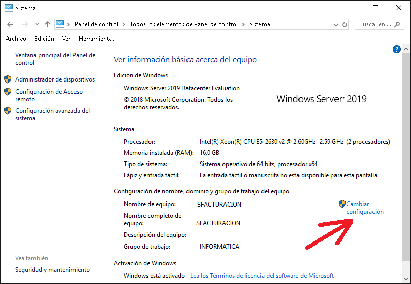 Agregar equipo Windows Server 2019 a dominio Active Directory