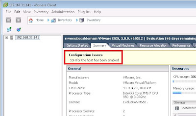 Deshabilitar mensaje "SSH for the host has been enabled" en consola de VMware vSphere Client