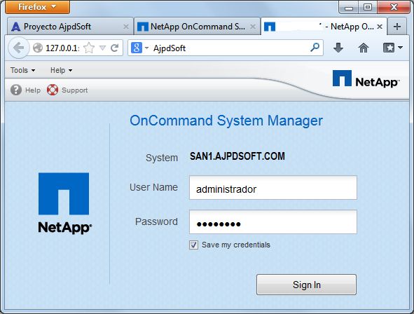 Acceso a administración de SAN NetApp mediante OnCommand System Manager
