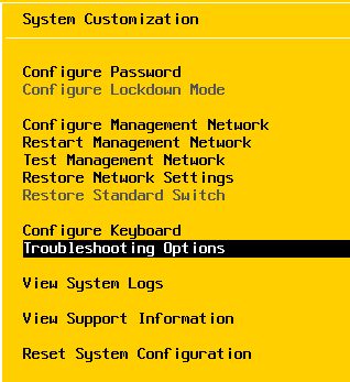 Activar SSH en servidor VMware ESXi mediante consola de gestión