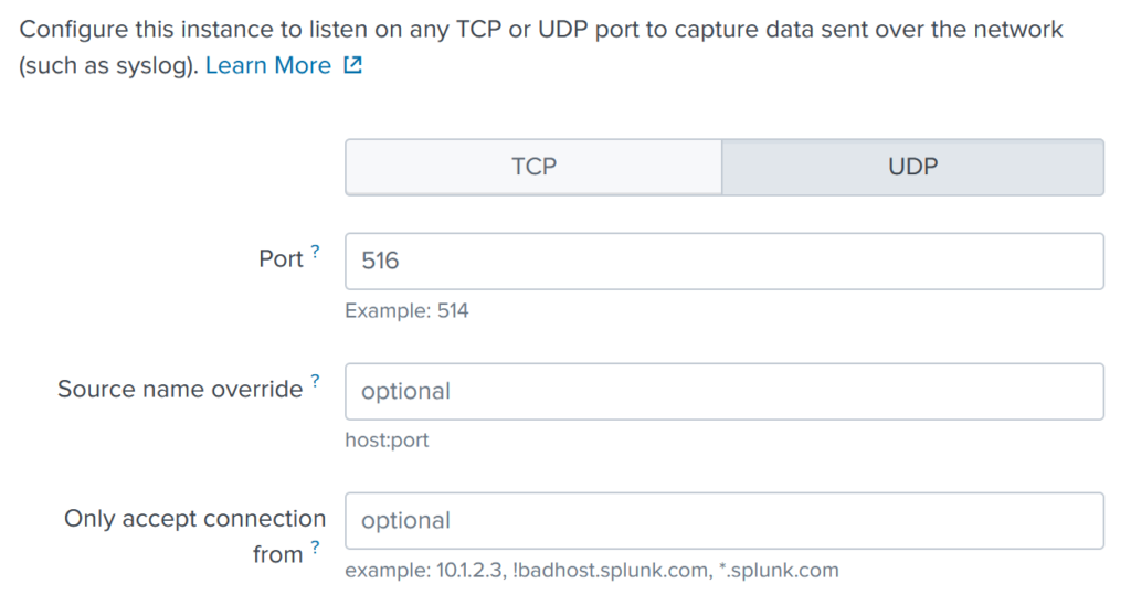 Configurar receptor de datos UDP en SIEM Splunk
