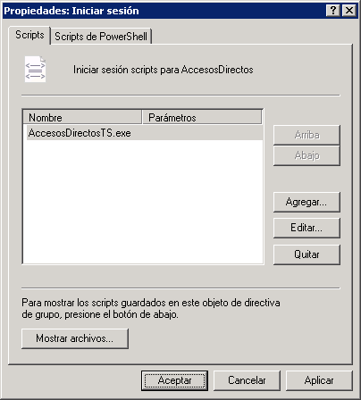 Agregar directiva de seguridad GPO en AC DC para que se ejecute el script anterior al iniciar la sesión los usuarios