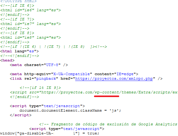 Analizando el código fuente HTML de la página web