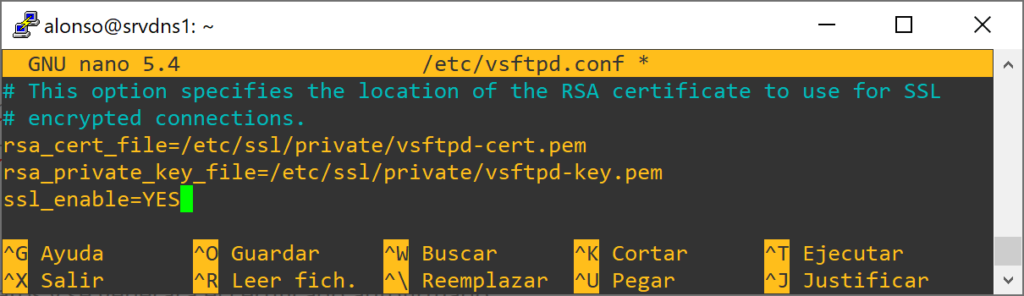 Configurar vsftpd para conexión SSL