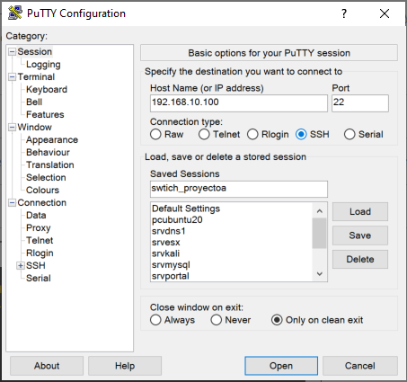 Probando el acceso SSH a un switch Cisco con PuTTY