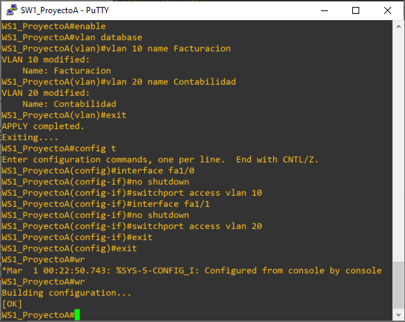 Configuración del switch SW1_ProyectoA (servidor VTP, core)