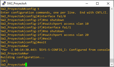 Configuración de switch SW2_ProyectoA (cliente VTP)