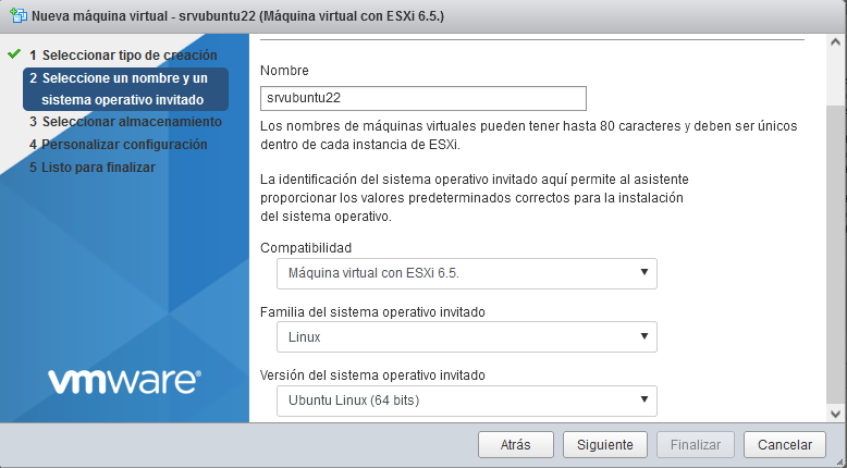 Descargar ISO de Linux Ubuntu Server 22 y crear máquina virtual en VMware ESXi