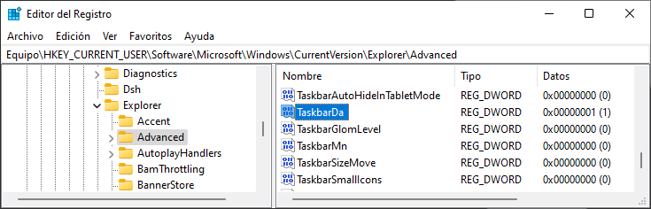 Desactivar widgets de Windows 11 mediante Editor de registro