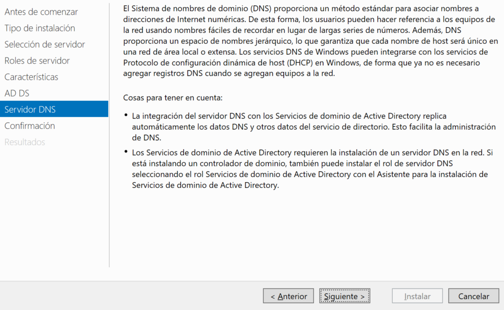 Instalar rol de Servicios de dominio de Active Directory (AD DS) y Servidor DNS
