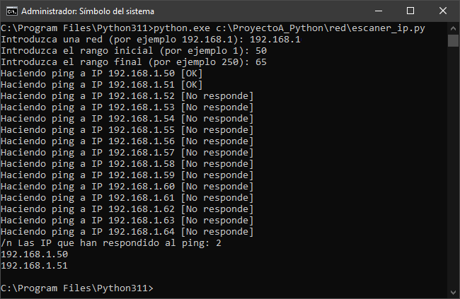 Script para escanear rango de IP con Python en Windows