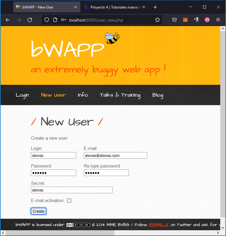 Instalar bWAPP e iniciar para realizar pruebas de pentesting y hacking ético