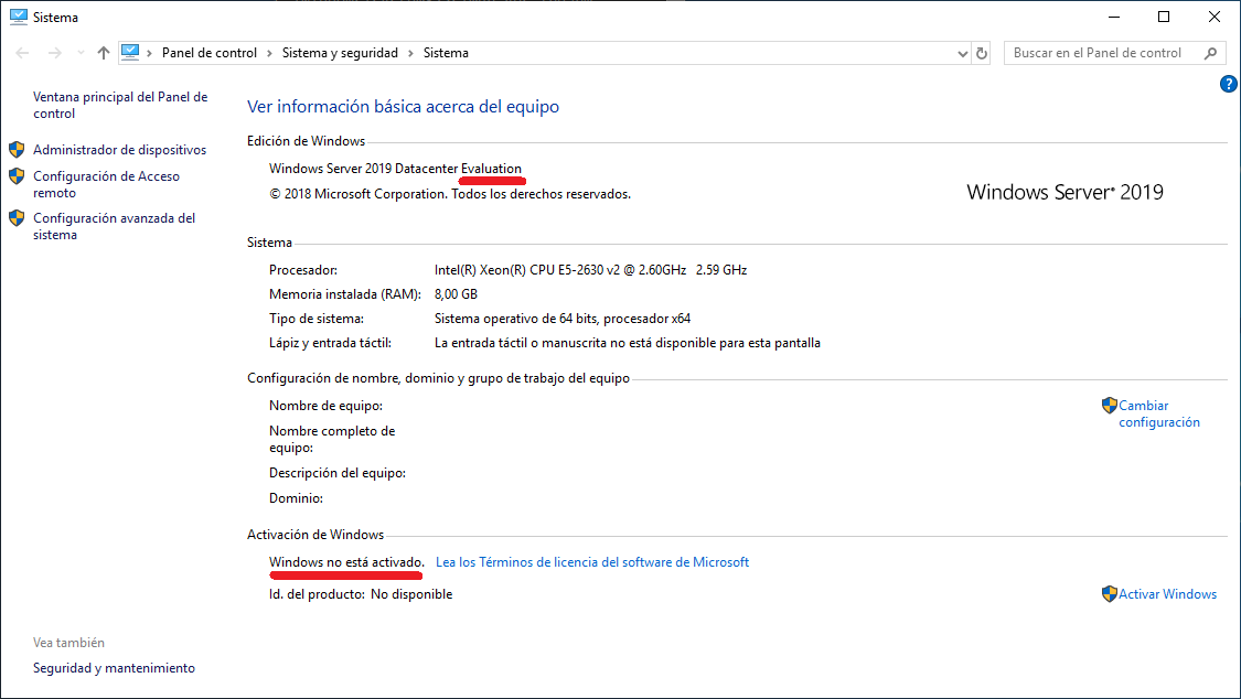 Versión de Windows Server 2022 de evaluación rearmar y reactivar