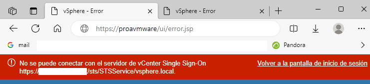 El error [400] Se produjo un error al enviar una solicitud de autenticación al servidor de vCenter Single Sign-On: Se produjo un error al procesar los metadatos durante la configuración de vCenter Single Sign-On: null