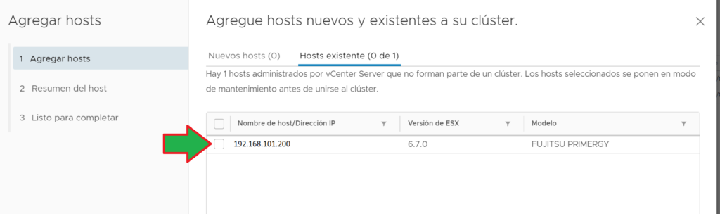 Agregar host ESXi al clúster VMware vCenter Server