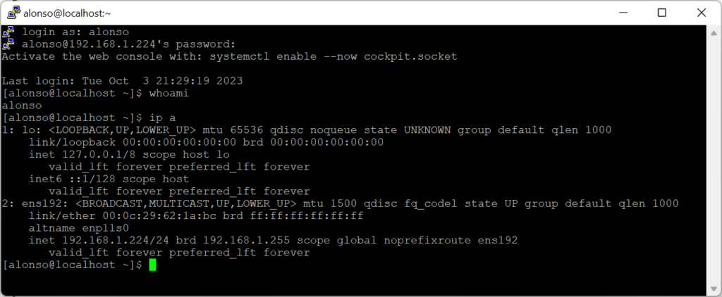 Acceso remoto por SSH desde equipo Windows a equipo Linux con Rocky