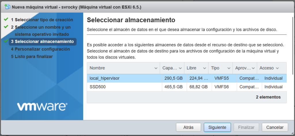 Crear máquina virtual en VMware ESXi para Rocky Linux