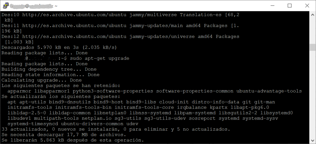 Actualizar los paquetes del SO Linux Ubuntu Server 22